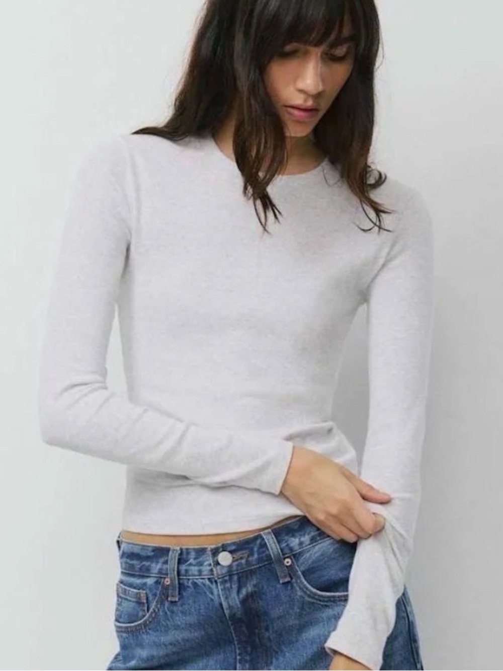 Aritzia TNA Heather Grey HomeStretch Rib Crew Longsleeve Top